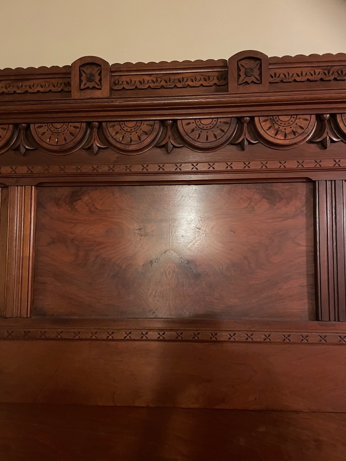 Victorian Eastlake Antique Carved Burl Full Size Bed #56028