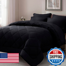 ELNIDO QUEEN 7-Piece Black Queen Comforter Set Bed in a Bag - All Season
