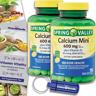 Spring Valley Calcium 600 mg Plus Vitamin D3 12.5 mcg 150 Ct Mini Softgels 2 Pk