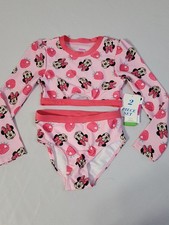 Disney Junior NWT Girls Pink Strawberry Minnie Mouse 2-Piece Rash Guard Swim 6x