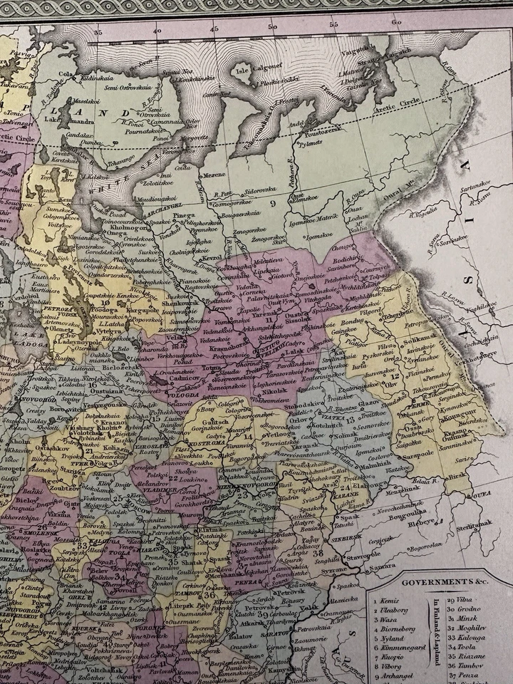 Rusia en Europa 1850 mapa coloreado a mano Cowperthwait Foto 2 de 4
