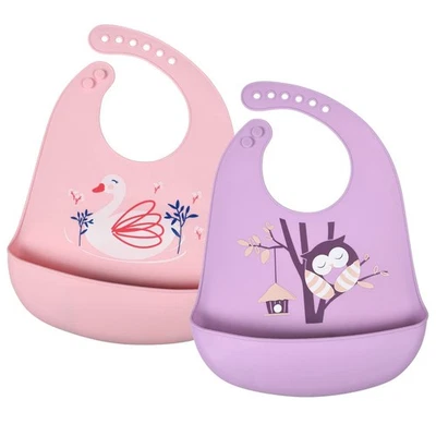 Silikon Baby Lätzchen 2er Set – BPA-frei, Auslaufsichere Tasche, 6 Knöpfe - Bild 1 von 4