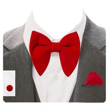 Mens Solid Plaid Velvet Pre-tied Adjustable Bow Tie Pocket Square Cufflink