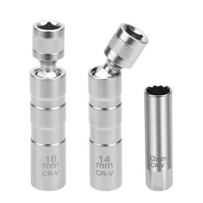 14mm&16mm Thin Wall Magnetic Swivel 3/8''Spark Plug Socket 12-Point Removal Tool