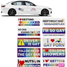 10 PCS Car Funny Stickers,Waterproof Pride Bumper Stickers,Rainbow Prank Decals