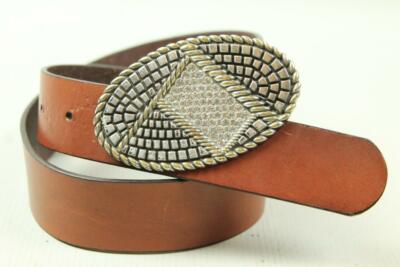 Chico’s Genuine Leather Belt M/L Made in Canada Boho Western Statement Buckle Chicos Sz M/M Leather Stretch Belt Statement Large Buckle  main image 3