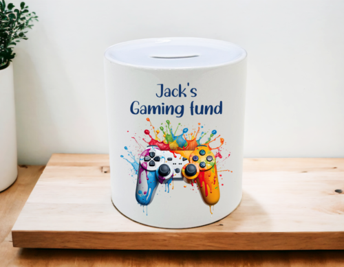 Personalised Gamer Controller Ceramic Money Jar, Gaming Money Box, Birthday gift - Afbeelding 1 van 4