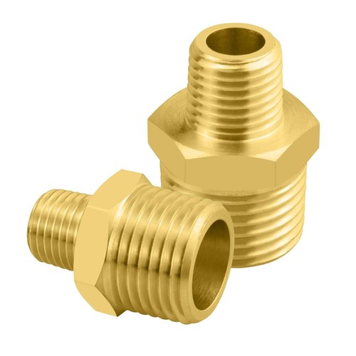 Brass Pipe Fitting 2-Pack 1/2" to 1/4" NPT Male Thread Reducer Adapter