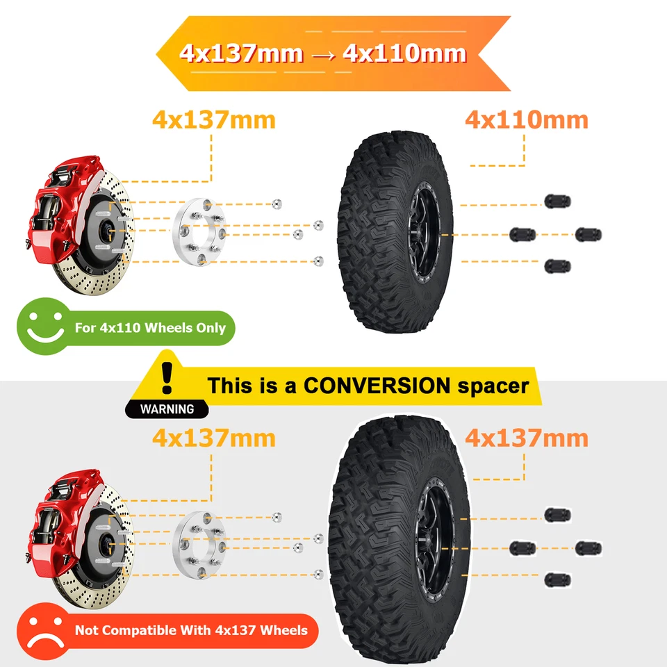 Espaciador adaptador de rueda de 4x137 a 4x110 4 piezas 1,0" para Kawasaki Bayou/Brute Force 650 Foto 2 de 4