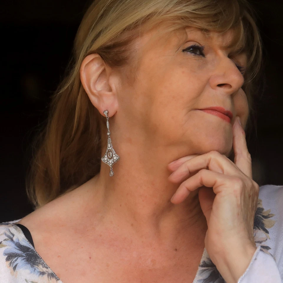 Ohrringe Lang Art Déco Clip On Silber Kerzenständer Cz Weiß Tropf SC1 - Bild 2 von 4