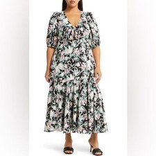 CHELSEA28 Floral Tie Front Puff Sleeve 1X