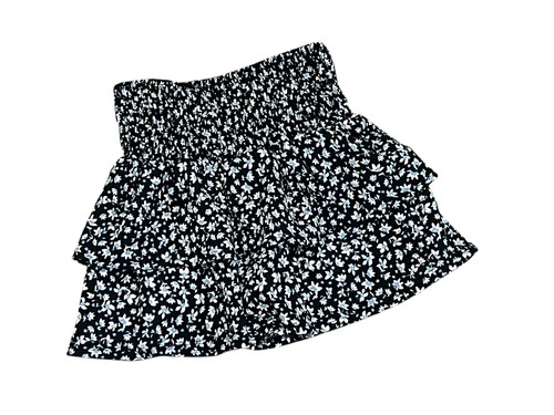 ZARA GIRLS 6 BLACK FLORAL RUFFLE TIERED SMOCKED PULL ON SKORT SKIRT 0219/713 - Picture 2 of 7