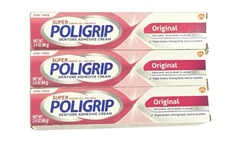 Lot of 3 Super Poligrip Original Denture Adhesive Cream 2.4 oz Zinc-Free