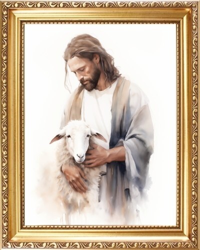UNSER HERR JESUS DER GUTE HÜTE - CHRISTLICH RELIGIÖS GERAHMTER DRUCK BILD 014