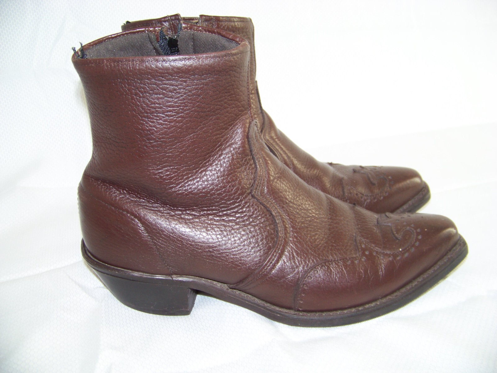 Abilene Men's Western Wingtip Zipper Boot In Chocolate - 7.5 EE (Wide) Snip Toe Cowboy Boots
