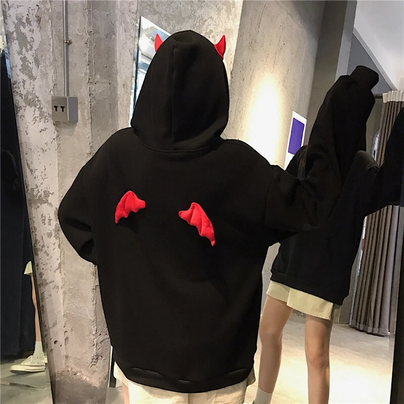 Femme Fille Kawaii Capuche Sweat Haut Harajuku Démon Ailes Gothique Punk en Vrac - Photo 3/4