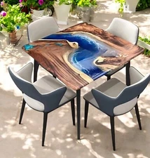 36" Square Epoxy Resin Top Coffee Table Live Edge Wooden Luxury Garden Decors