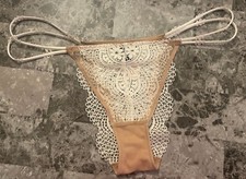 NWT VICTORIA'S SECRET S IVORY CROCHET LACE BEIGE MESH RARE ITSY CHEEKY PANTIES