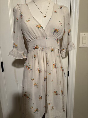 betsey johnson boho dress Vintage For Urban Outfitters Sheer Ivory Floral XS Short sleeves