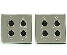2 Stainless Steel Quad Wall Plate w/ 4 XLR Mic Female Connectors