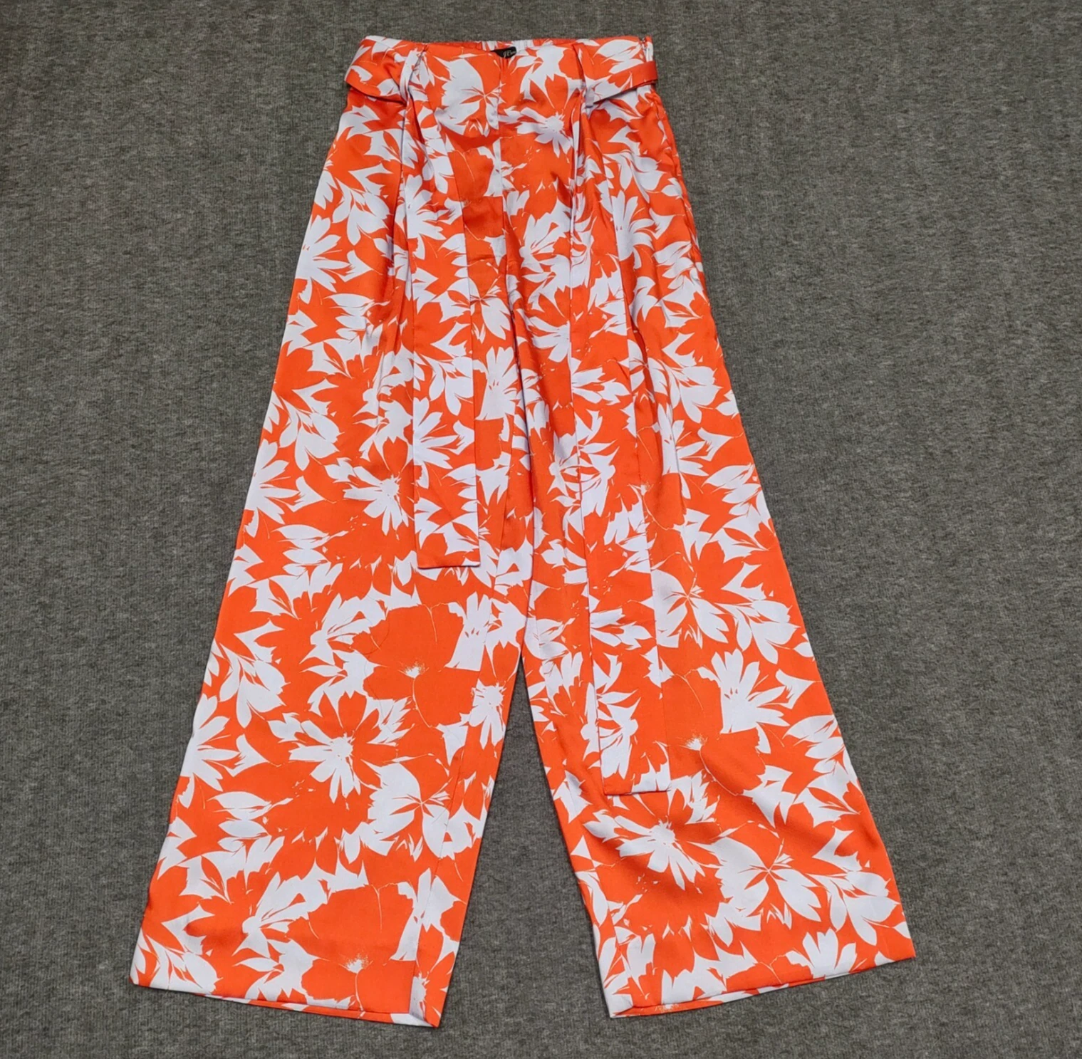 J. Crew Capri Pants Womens 00 Orange Flower Marije High Waisted Belted Light