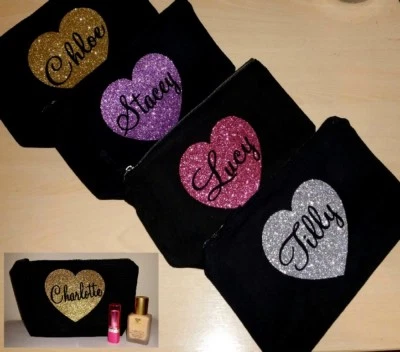 PERSONALISIERTE KULTURTASCHE REISETASCHE MIT NAMEN GLITZER HERZ GESCHENK versch. Farben