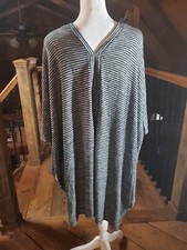 Womens Poncho Cape Top Cover-up Sweater Black Gray Striped Shirt One Size