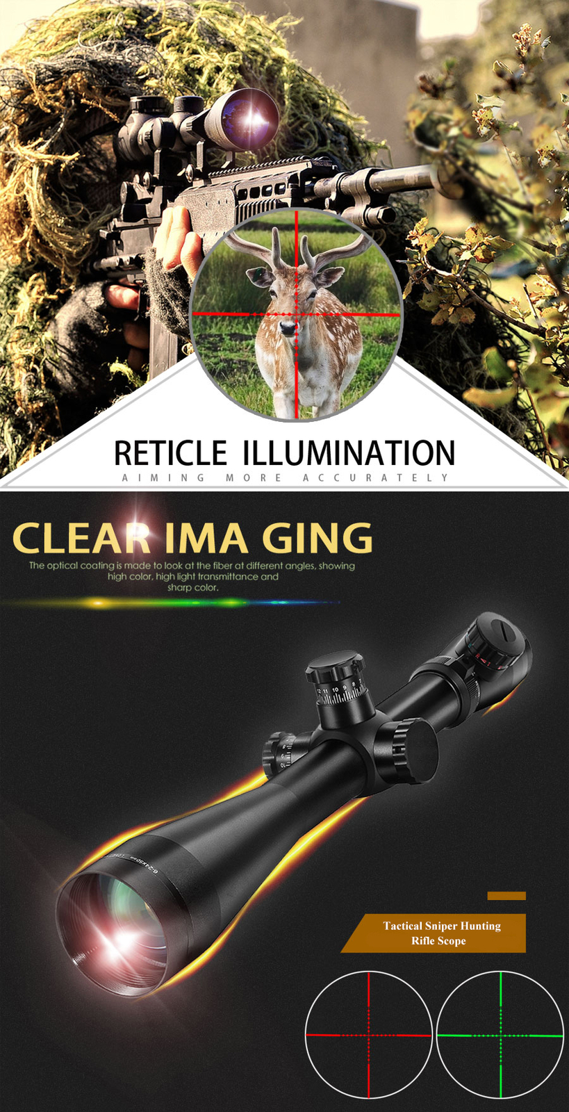 624X50 M1 Hunting Rifle Scope Red and Green Dot Fiber Reticle Optics