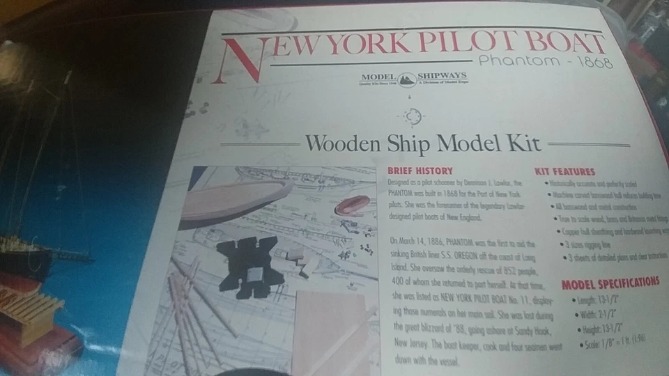 Model Shipways New York Pilot Boat Phantom 1868 - Wood -  New Boxed - Kit # 2027 - Image 3 of 4