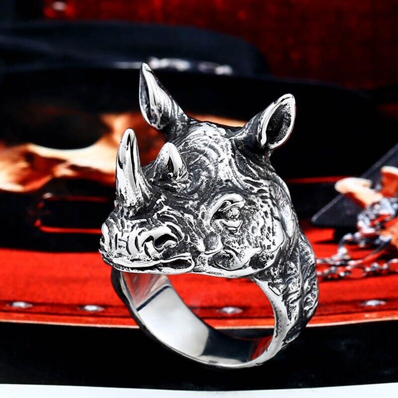 Queenqier Skull Ring 316L Stainless Steel Steam Ram Men Punk Queenqier Skull Ring 316L Stainless Steel Steam Ram Men Punk