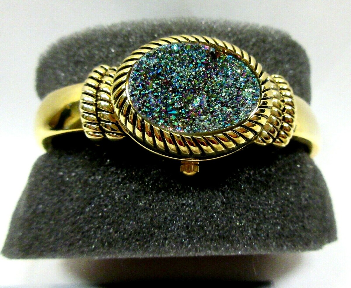 Gem Essence Gold Toned Hidden Dial Watch Peacock Drusy  display picture 3
