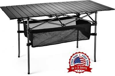 Mesa De Camping Plegable De Aluminio Ligero, Diseño Enrollable Portátil (Negra)