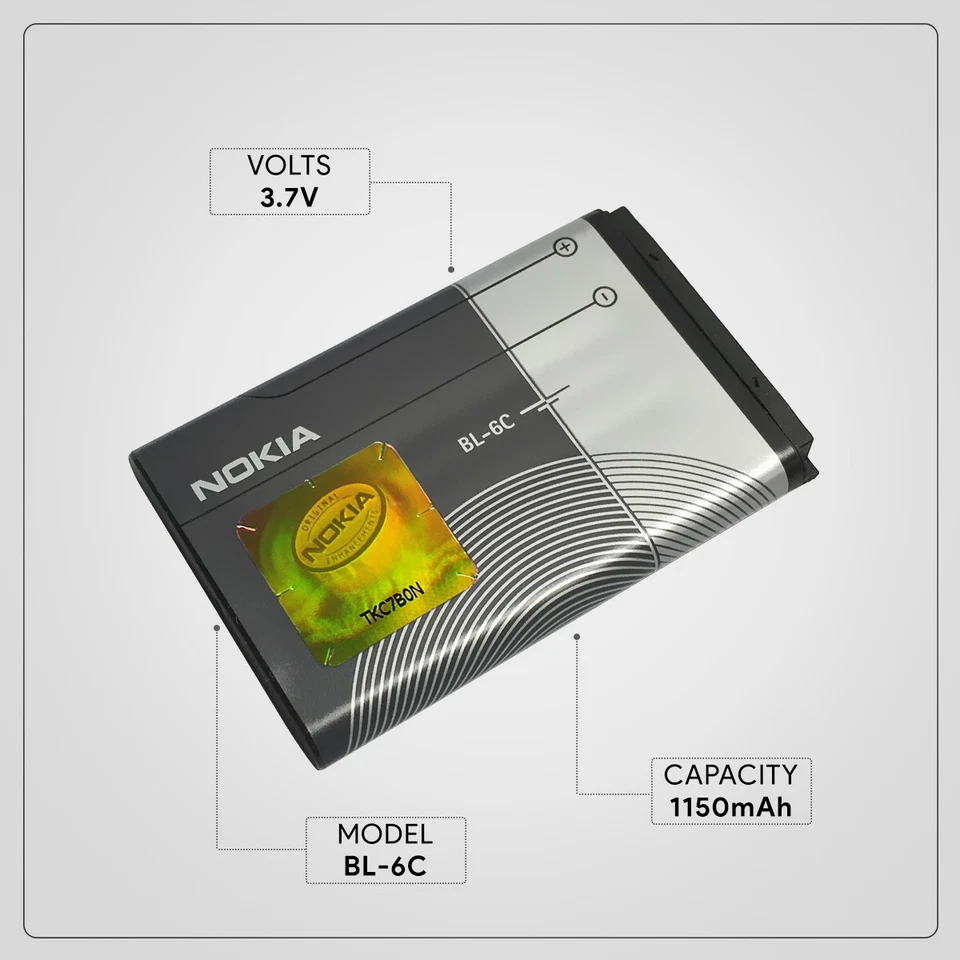 Batería de iones de litio genuina Nokia BL-6C 3,7 V 1150 mAh para teléfono 2110 2115i 2116 Foto 2 de 4