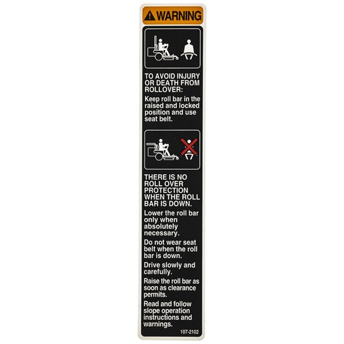 Exmark 1072102 Folding Roll Over Protection Warning Decal Lazer Z E S