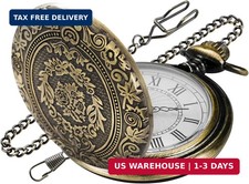 Large Decorative Flower Pattern White Roman Numeral Scale Quartz Pocket Watches