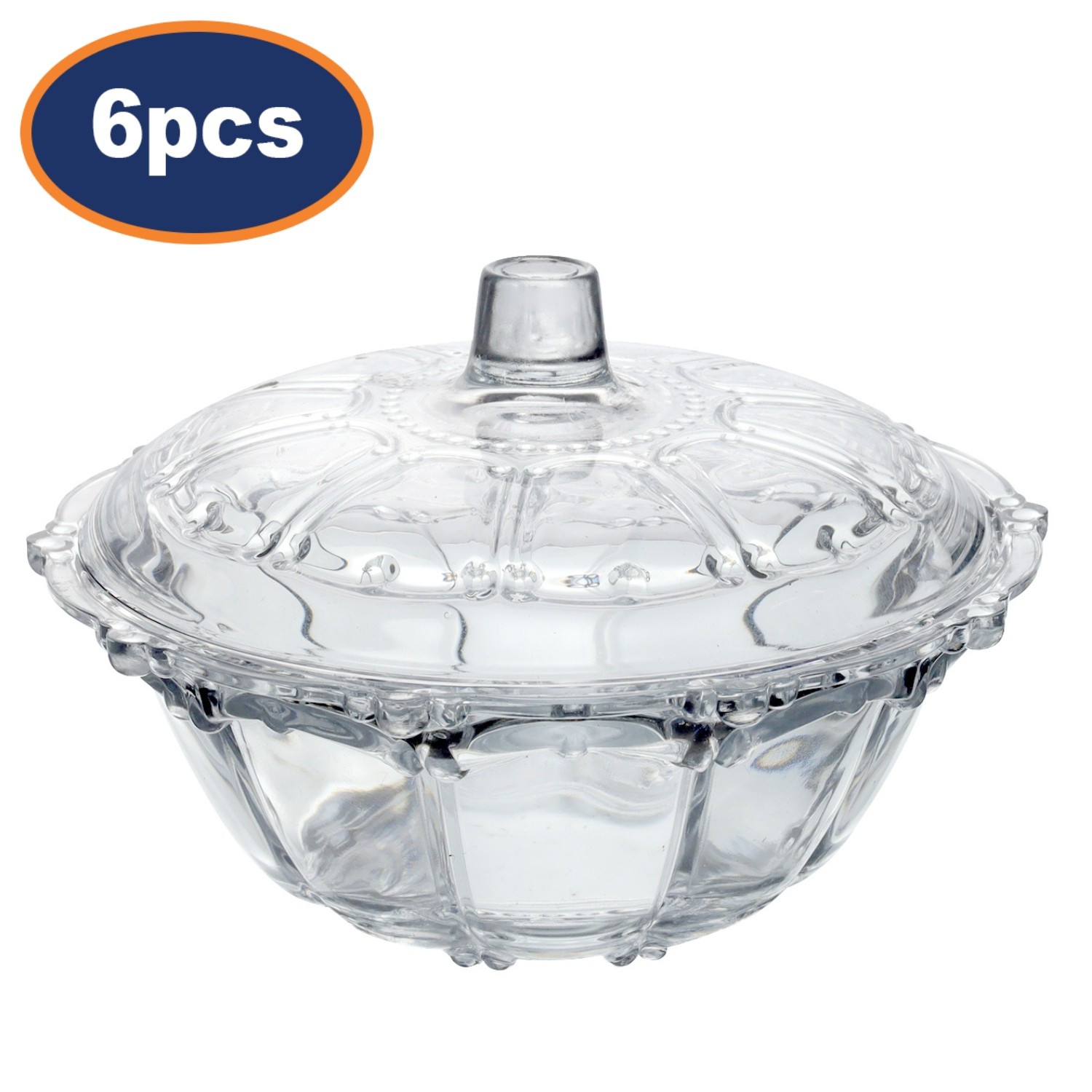 Glass Candy Jar Lidded Box Sweets Crystal Container Gummies Jellybeans Bowl 6Pcs