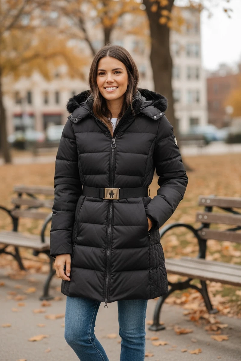 Moncler Black Coats, Jackets & Vests Fur Outer Shell for Women for