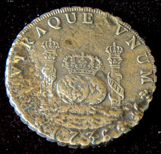 SUPER 8 REALE Pillar Dollar 1736 from HOLLANDIA shipwreck 1743 Isles of Scilly