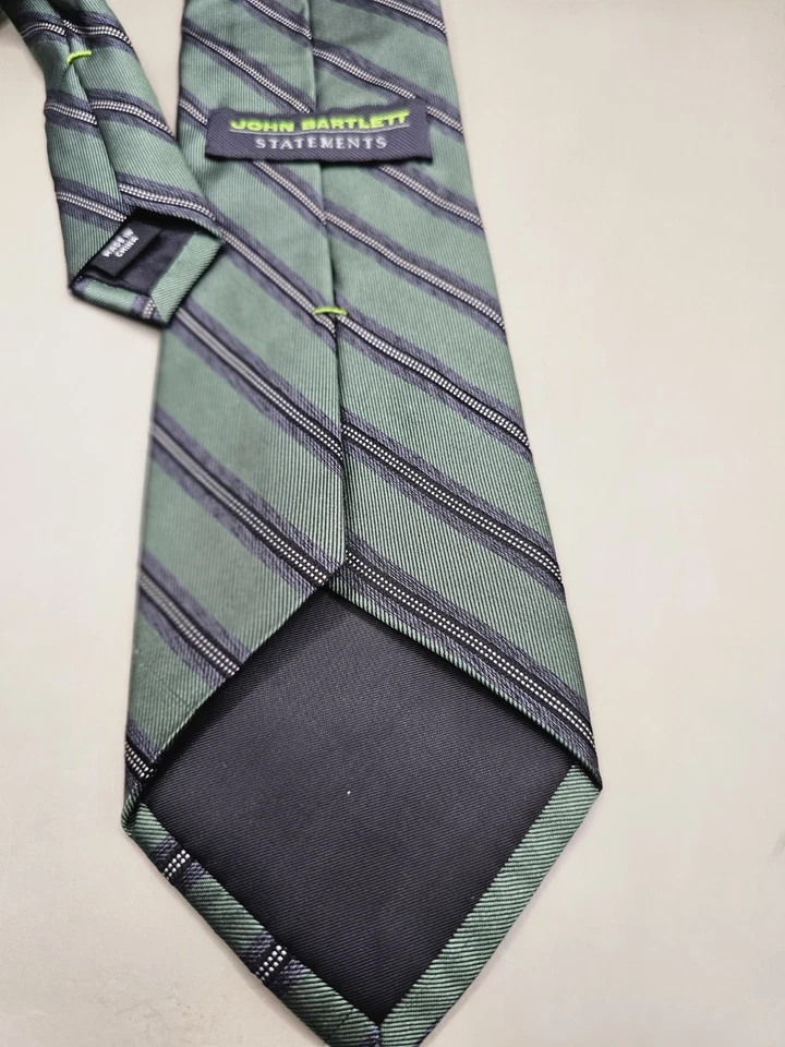 John Bartlett Statements 男式 100% 真丝传统领带 Repp 条纹 — 第 3/4 张图片