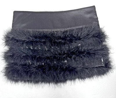 Bebe Silk and Feather with Sequin Accent Black Mini Skirt Size 2 Holiday Party