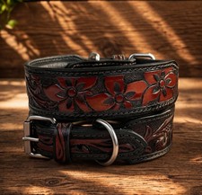Dog Cat Puppy Leather Collar Genuine Leather Western Carved Embossed Tooled Soft