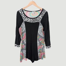 PARSLEY & SAGE Top Large Black Multicolor Artsy Print Tunic
