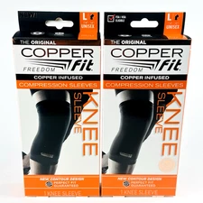 NEW (2 Pack) Copper Fit Freedom (Size L) Copper Infused Compression Knee Sleeve
