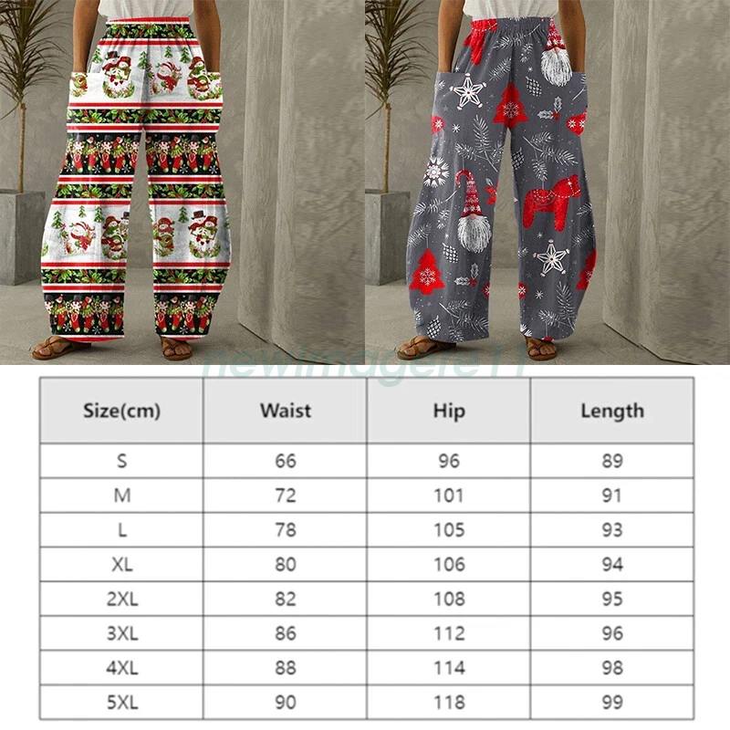 NEW Women Fashion Pant Loose Christmas Print Big Pockets Casual Bottoms Trousers - image 4 of 4