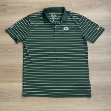 Nike Green Bay Packers Polo Shirt Mens Medium M Green White Striped Dri-Fit NFL