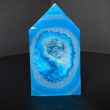142g Rare Blue Geode Stone agate Crystal Obelisk Wand Point Energy Healing