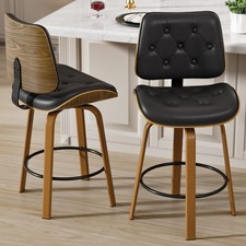 Bentwood Leather Bar Stools Set of 2 Swivel Bar Chair with Back 26" Bar Stools