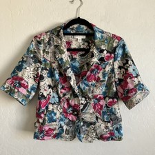 Coldwater Creek Crop Blazer Womens Petite P8 Floral Button Front Pockets