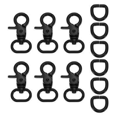 6 Pcs Trigger Snap Hooks Swivel with D-Rings, 1.69x0.63'', Matte Black