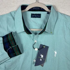 New Tags William Murray Golf Long Sleeve Flip Cuff Performance Button Up Teal XL